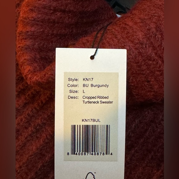 NWT Thakoon Cropped Ribbed Turtleneck Sweater in Burgundy Size Large - Picture 9 of 9